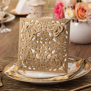 1lot prøve gold hvid sort laser cut steg flora bryllup invitationer kort elegante blonder konvolutter og tætninger i tilfælde festartikler
